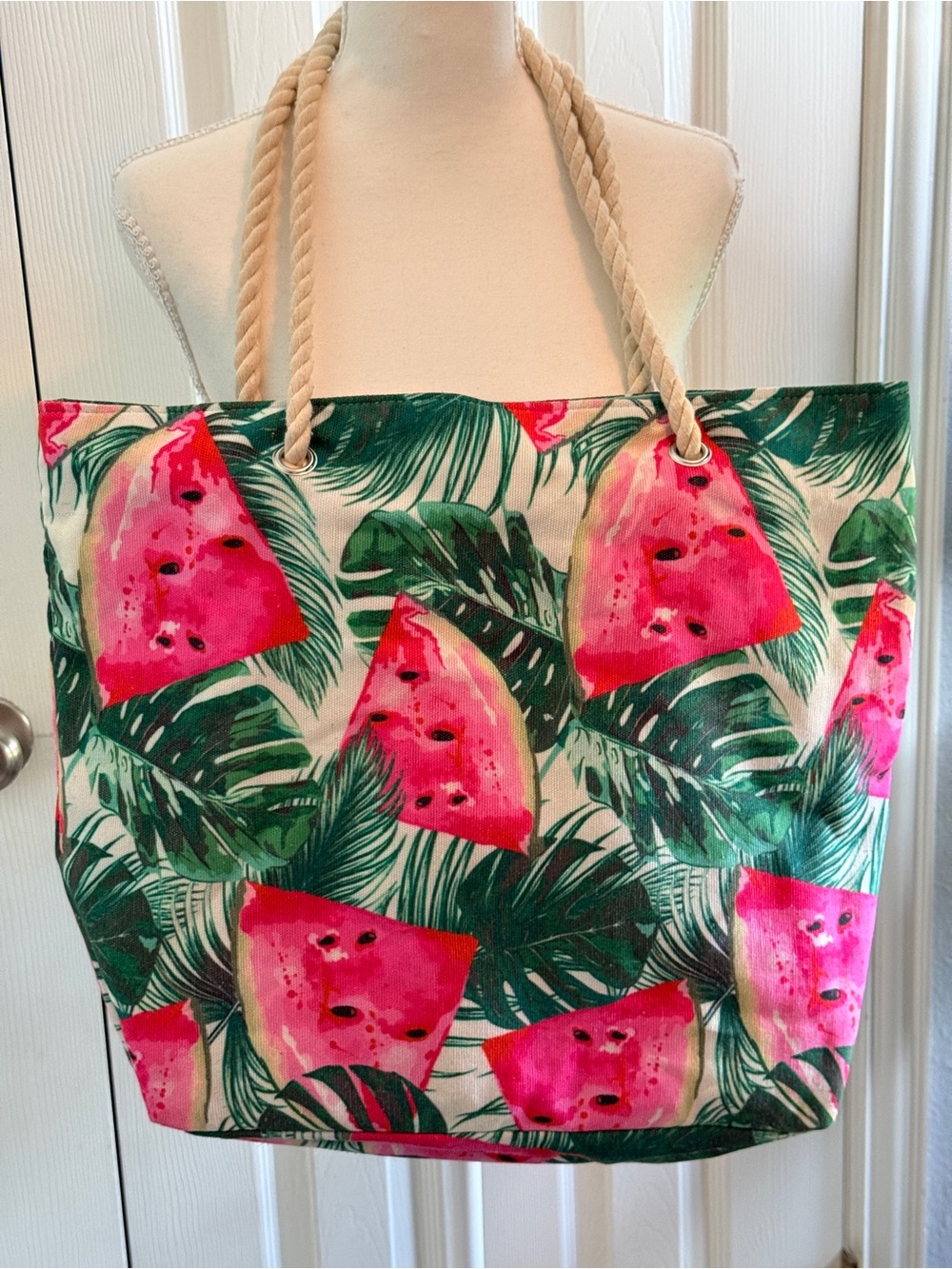 Tropical Watermelon Canvas Beach Bag Tote Rope Handle